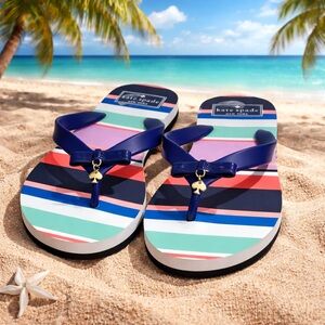 Kate Spade New York Fifi Bow Thong Flip-Flop Multi Color Striped Sandals NEW 7